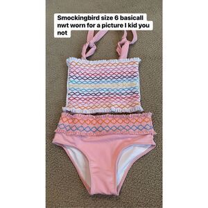 Smockingbird nwot size 6 Rainbow Smocked Baby Pink Tankini Set